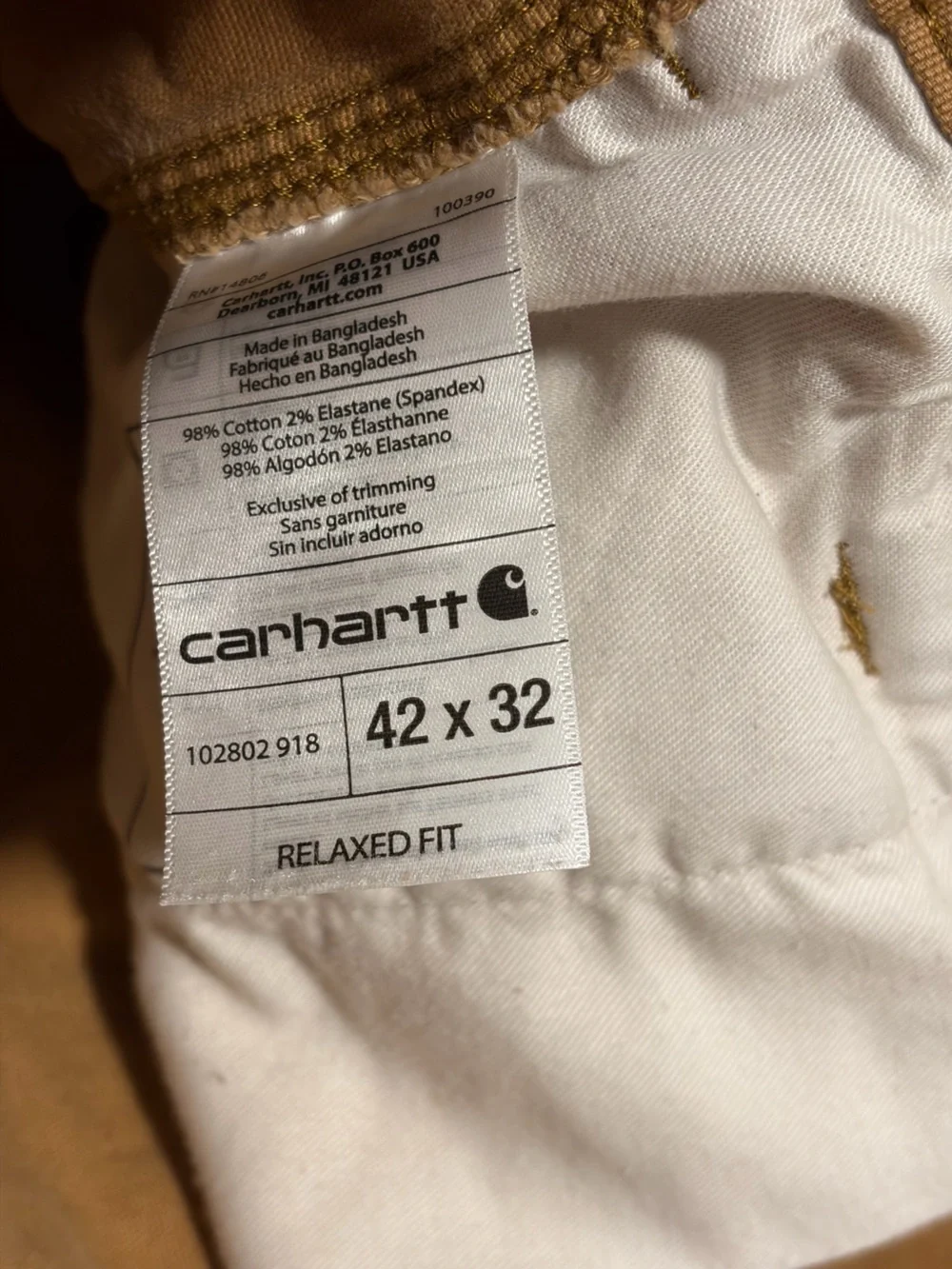 Carhartt Men's Tan Chino Work Pants